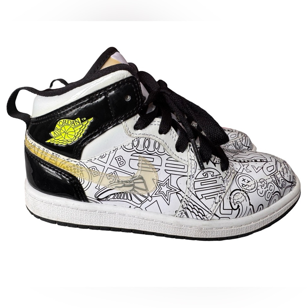 Nike Air Jordan 1 Mid SE DIY Sneakers Kids 13C White Black DC4098-100 Line Art